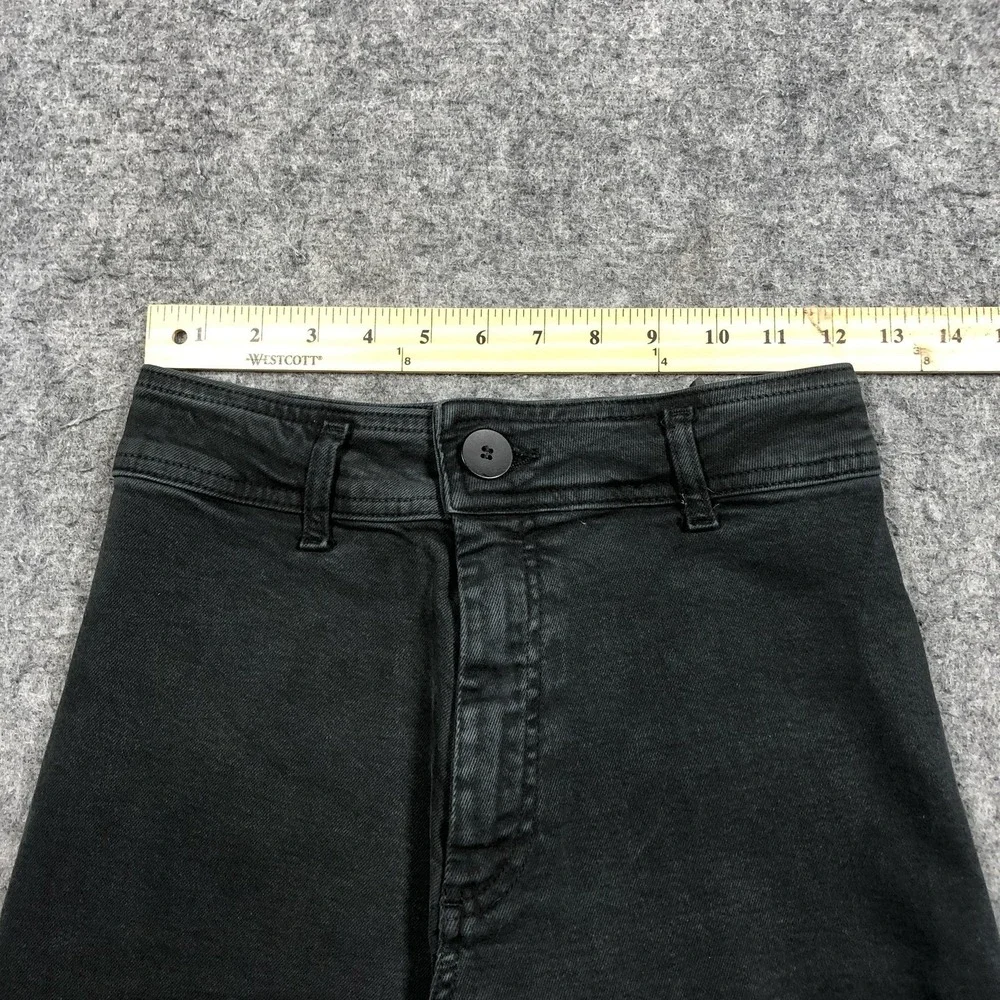 Zara Jeans Womens 4 Black Dark Wash High Rise Relaxed Wide Leg Raw Hem Denim - Picture 8 of 16